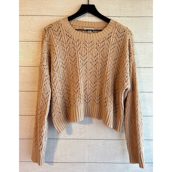 AE Open Knit Crew Neck Chenille Sweater Size Medium in Rosy - Picture 5 of 12